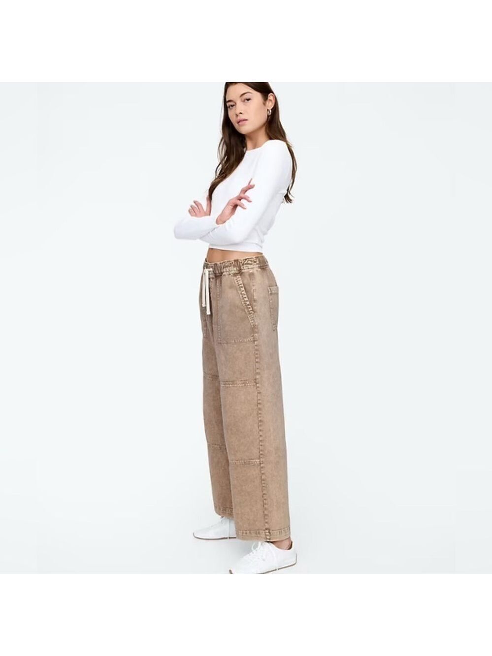 Gap High Rise Wide-Leg Utility Pull-On Distressed Drawstring Baggy Jeans NWT L